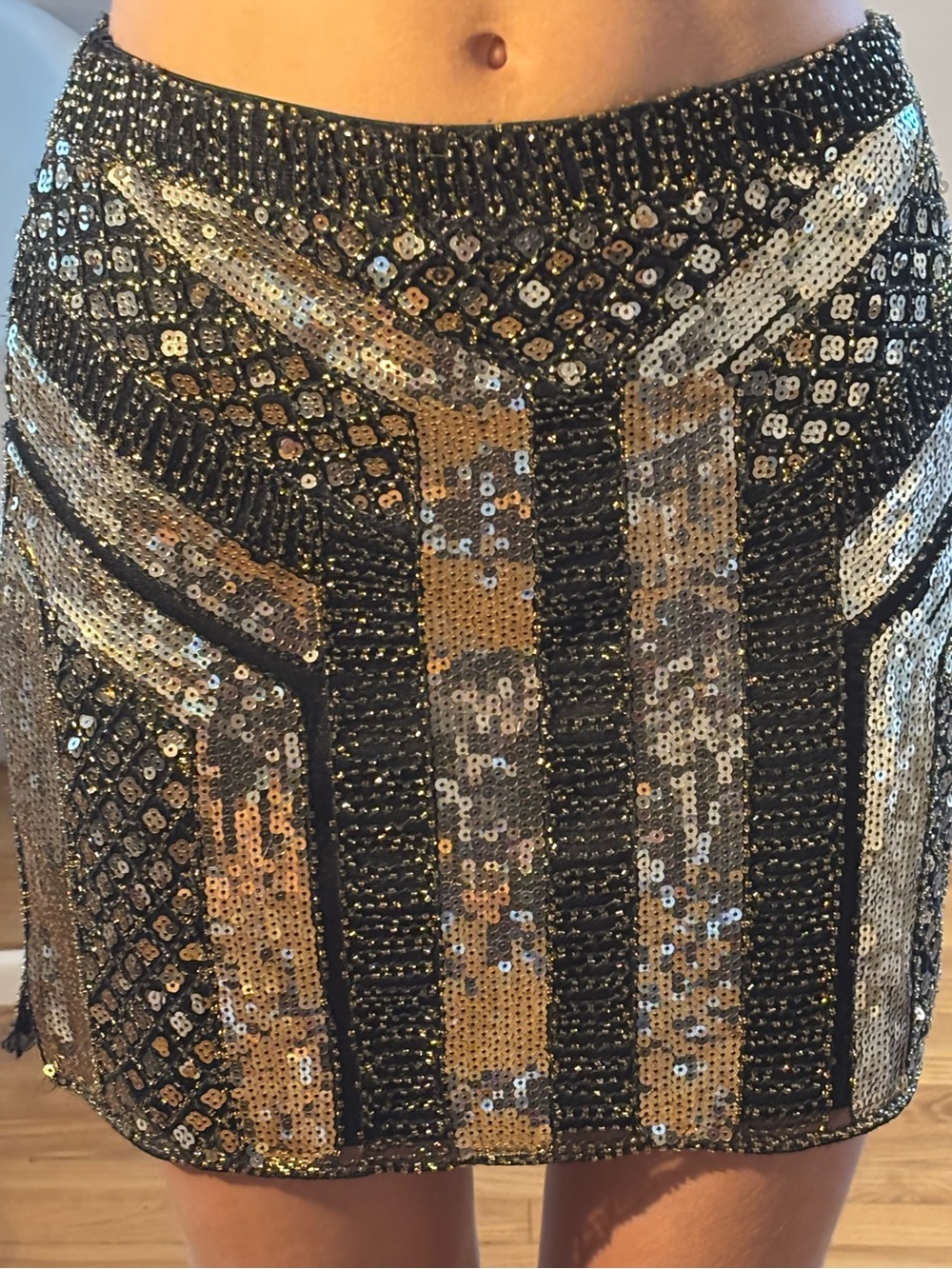 Black and Gold Sequin Mini Skirt by